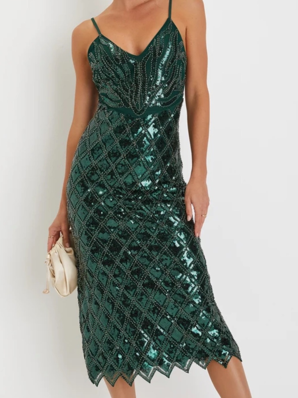 Lulu's Emerald Green Beaded Maxi Dress L